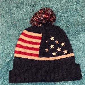 American Flag Pom Pom Beanie
